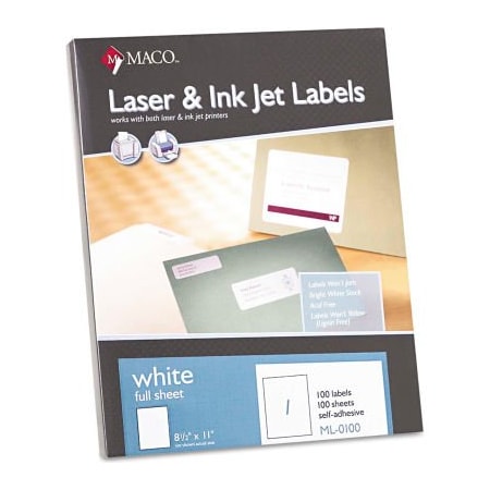 Maco Tag & Label Maco White All-Purpose Labels, 8 1/2 x 11, 100/Box ML0100